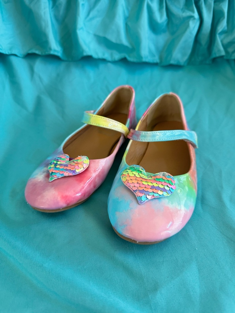 Girls' Rainbow Tie-Dye Heart Mary Jane Kids Shoes